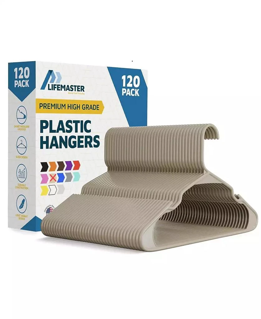 Lifemaster heavy-duty ivory hangers with non-slip grooves, space-saving, hold 5 lbs for clothes 
dresses, 120-pack.
