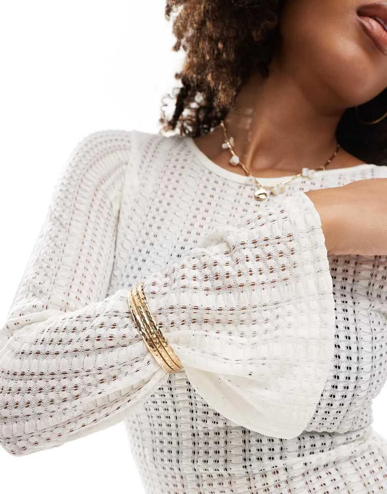 Brave Soul Brave Soul long sleeve mesh knitted dress in off white 3