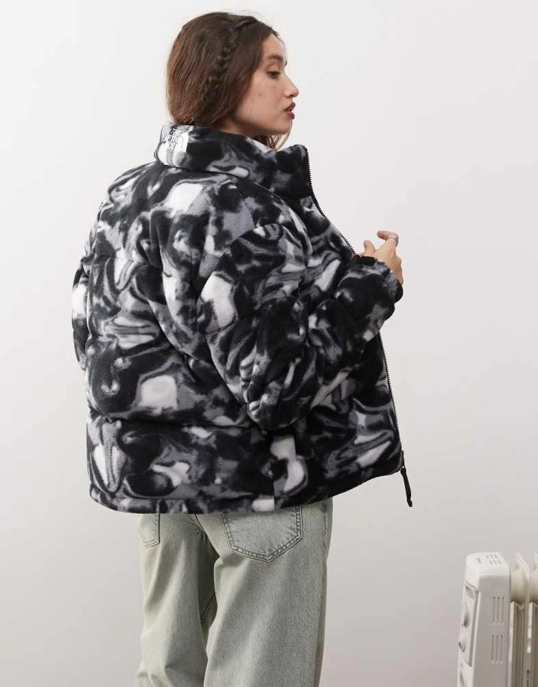 The North Face The North Face Retro Nuptse polar fleece puffer jacket in liquid grey print 4