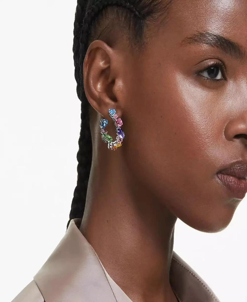 Swarovski Asymmetrical Design, Mixed Cuts, Small, Multicolored, Rhodium Plated Gema Hoop Earrings 5