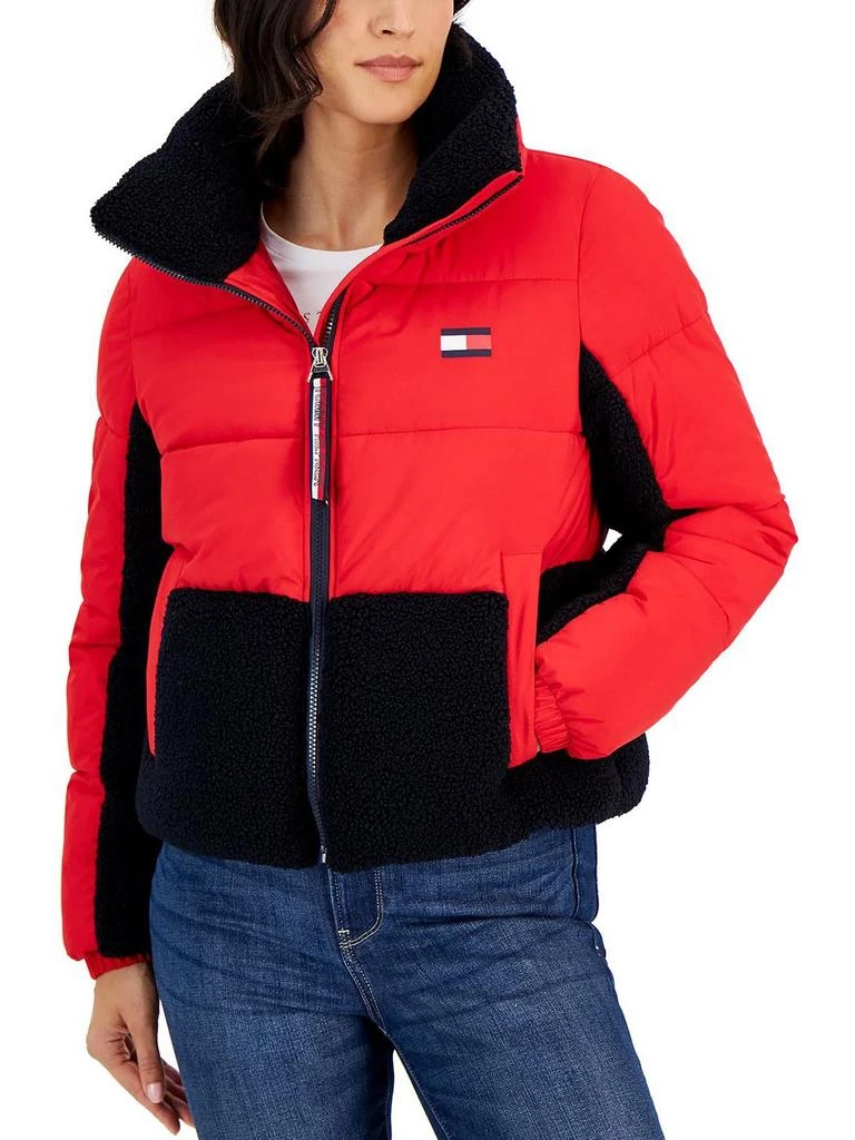 Tommy Hilfiger Womens Faux Fur Trim Colorblock Puffer Jacket 1
