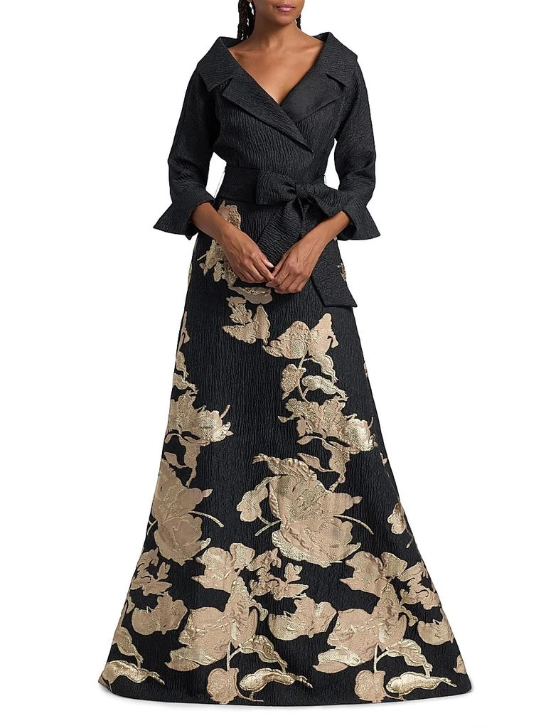 Teri Jon Textured Metallic Floral Jacquard Gown 2