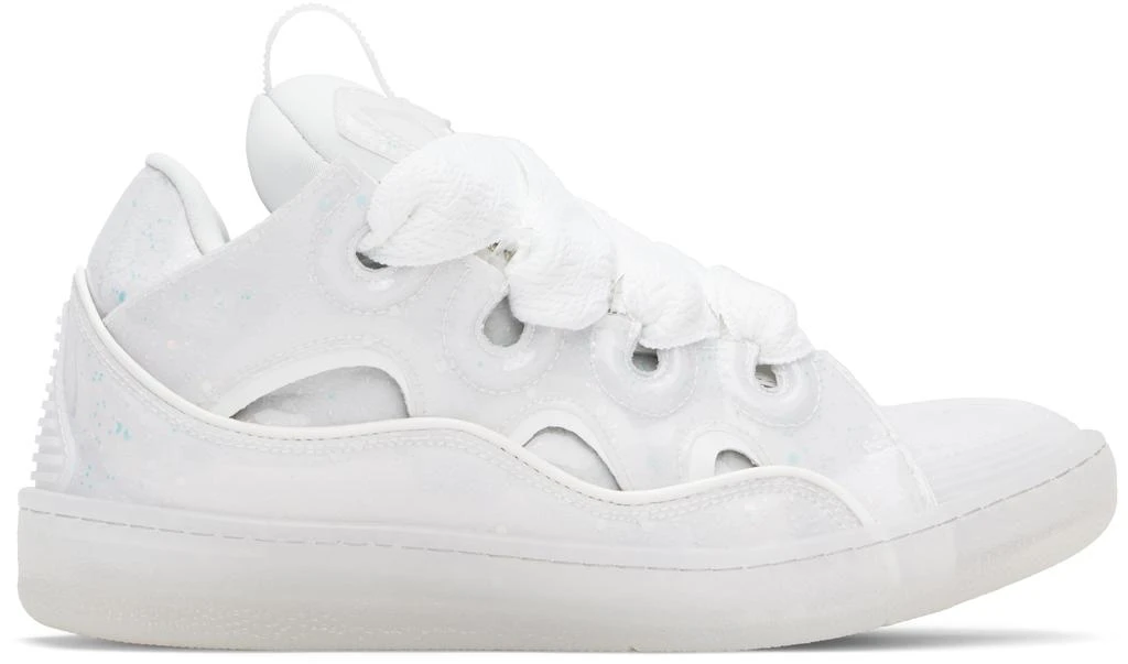 Lanvin White Leather Curb Glitter Effect Sneakers 1