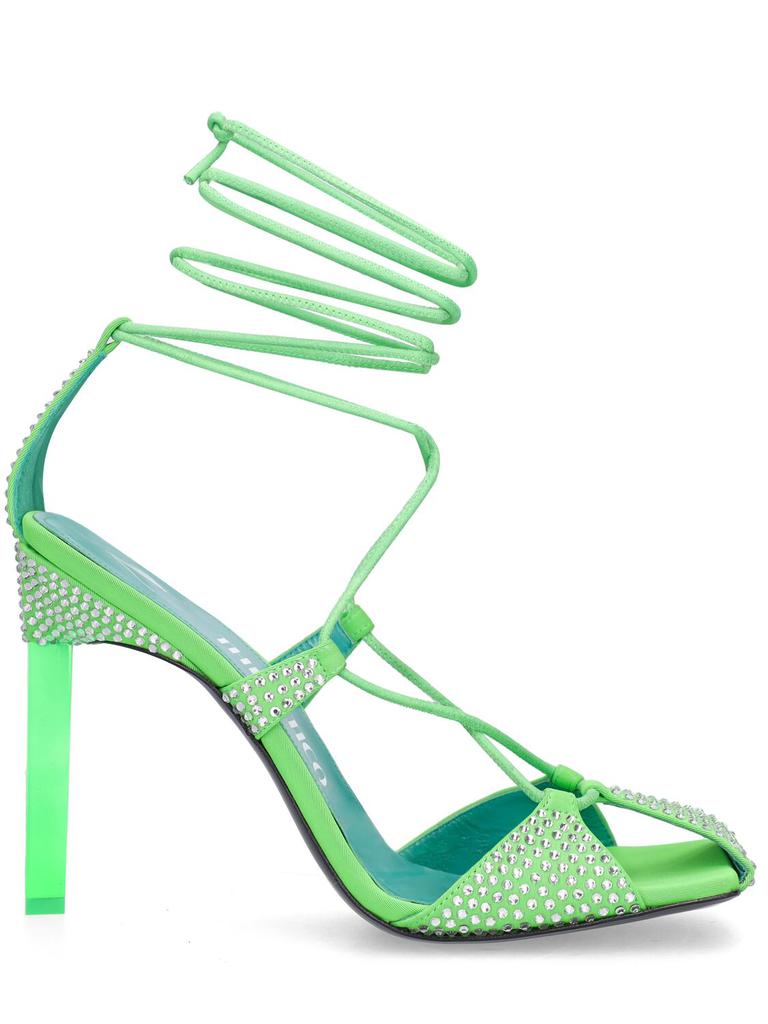 The Attico Rem Crystal Sandals In Black Fabric - Shoes