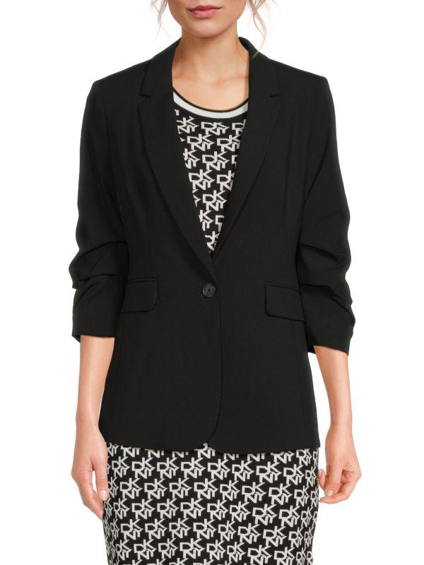 DKNY Ruched Sleeve Single-Breasted Blazer