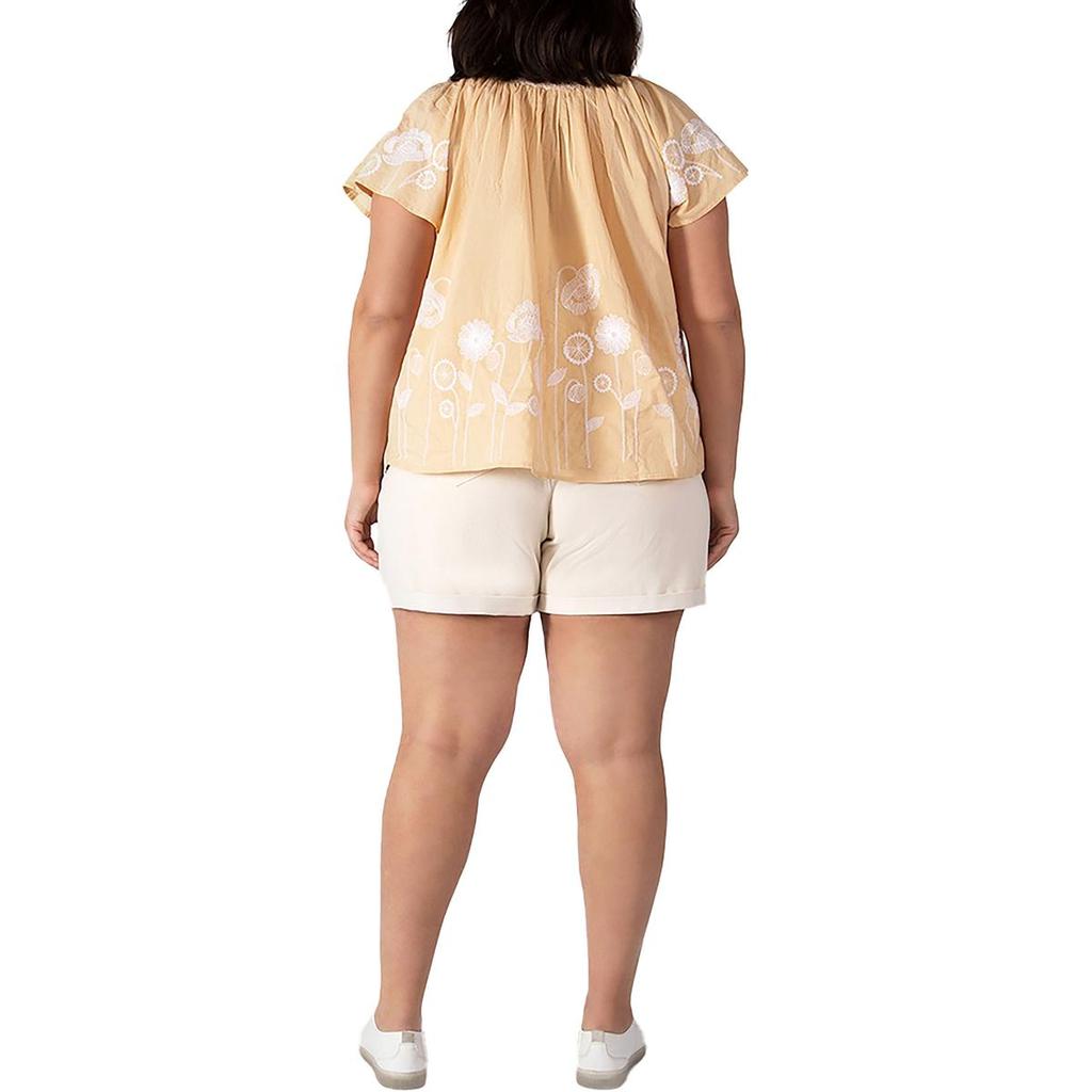 Black Tape Plus Womens Cotton Embroidered Blouse