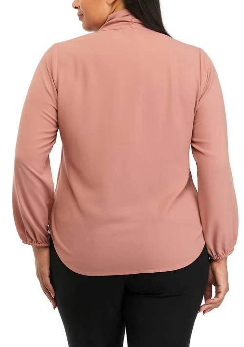 THE LIMITED Limited Plus Size Crepe Long Sleeve Bow Blouse 2