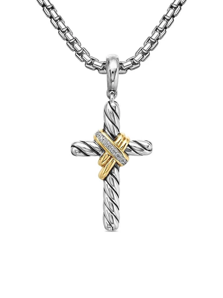 David Yurman X Cross Pendant in Sterling Silver with 18K Yellow Gold and Diamonds, 32mm 1