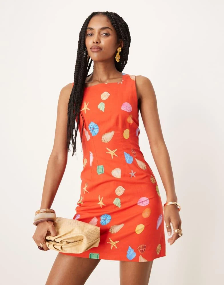 Never Fully Dressed Never Fully Dressed rainbow shell print mini shift dress in red 3