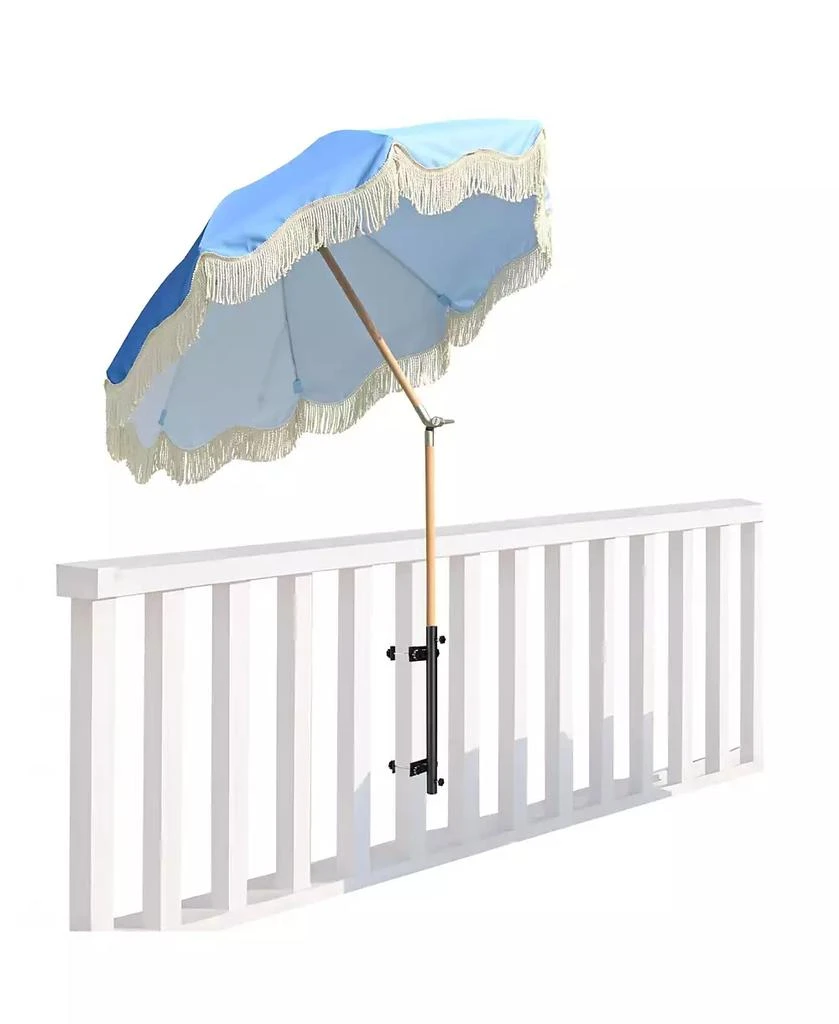 LAGarden 6Ft Vintage Floral Fringe Umbrella w/ Deck Holder Carry Bag Adjustable for Outdoor Balcony Deck Food Ice Cream Cart Mobile Stall 5