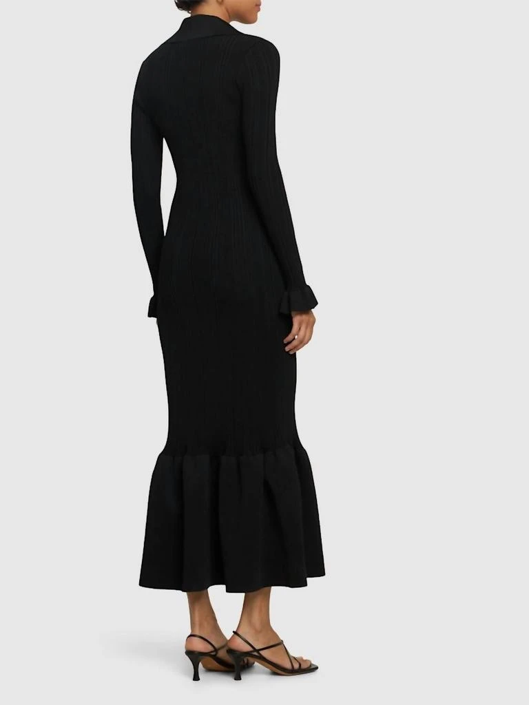 Self Portrait Fluted Rib Knit Midi Dress In Black 2