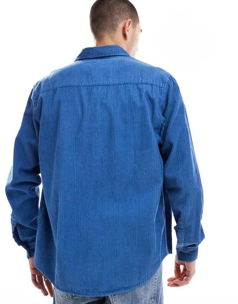 ASOS ASOS DESIGN cord overshirt with poppers in blue 2