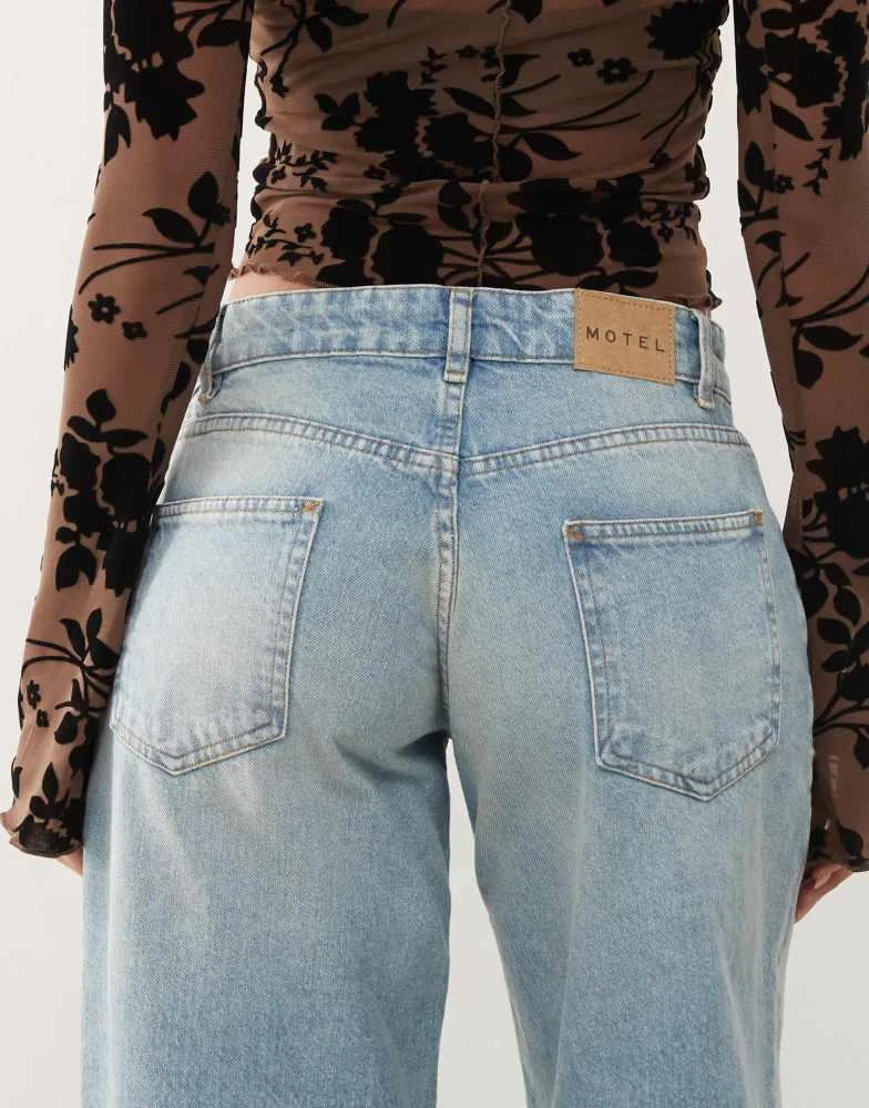 Motel Motel roomy extra wide low rise jeans in washed blue green 4