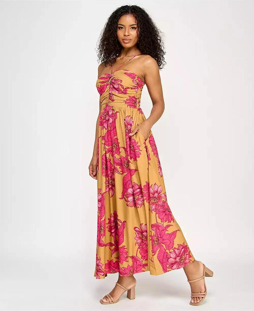 KATIA RAE Juniors' Satin Printed Halter Maxi Dress 3