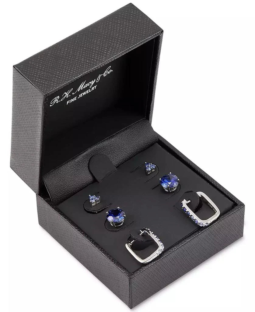 Macy's 3-Pc. Set Lab-Created Sapphire Stud & Hoop Earrings (3-3/4 ct. t.w.) in Sterling Silver 14