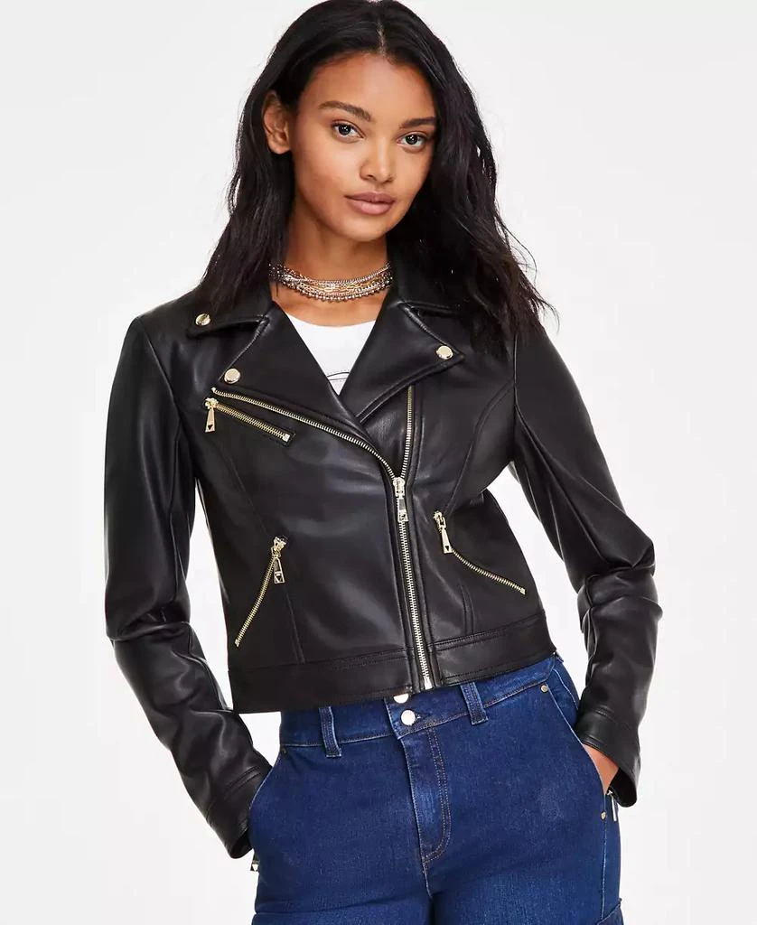 GUESS Women's Venom Faux-Leather Cropped Moto Jacket 3