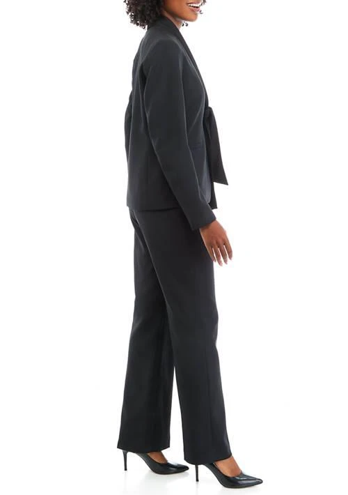 Le Suit Suit Womens Scarf Collared Jacket And Side Zip Pant Set 3