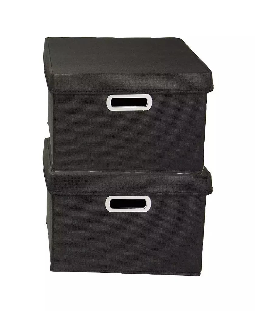 Household Essentials Storage Bins with Lids and Chromed Grommet Handles, Set of 2, Black 6