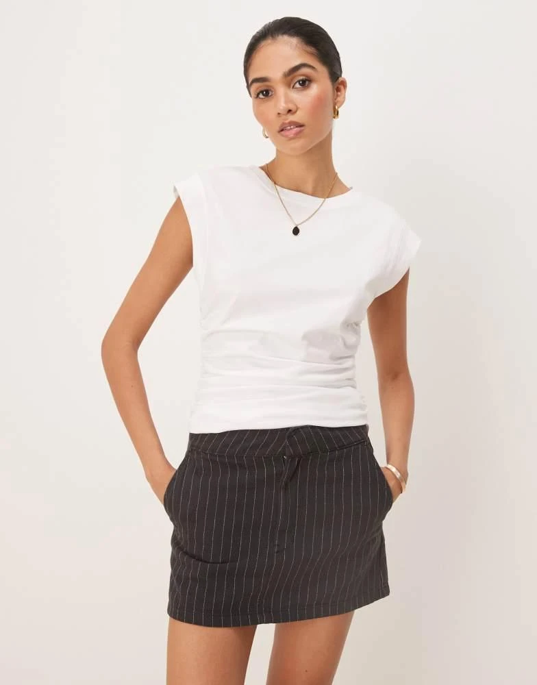 ASOS ASOS DESIGN corset waist sharp shoulder  tank top in white 1