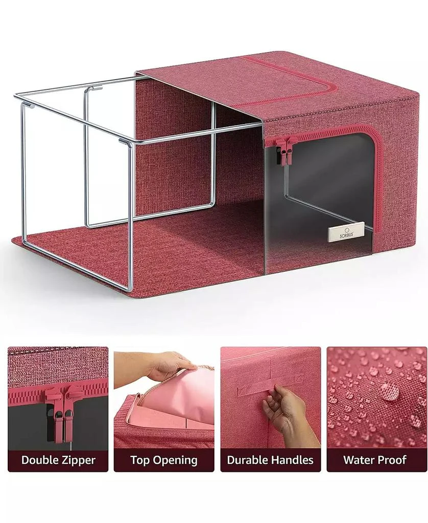 Sorbus 2 Pack Small Foldable Storage Box - Metal Frame, Oxford Fabric, Large Window 
Handles - Organization for Bedroom, Linens 
Clothes (Pink) 2