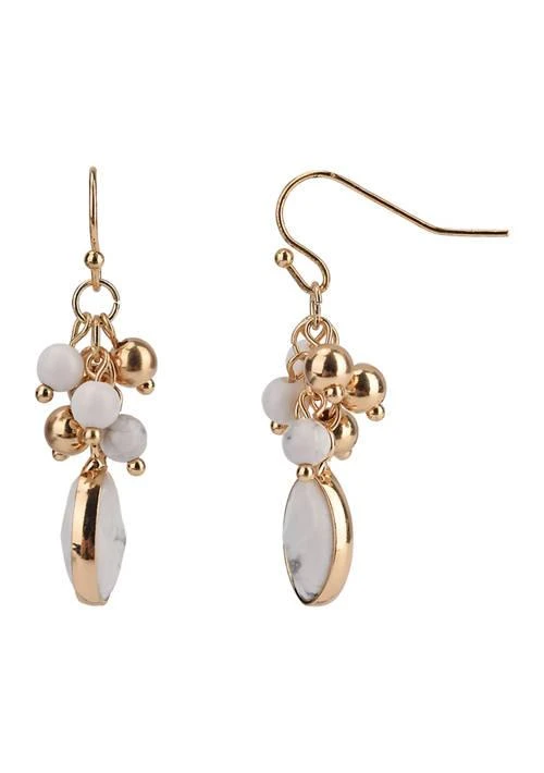 RHODE 
CO Gold Tone Fine Silver Plated Howlite Cluster Drop Earrings