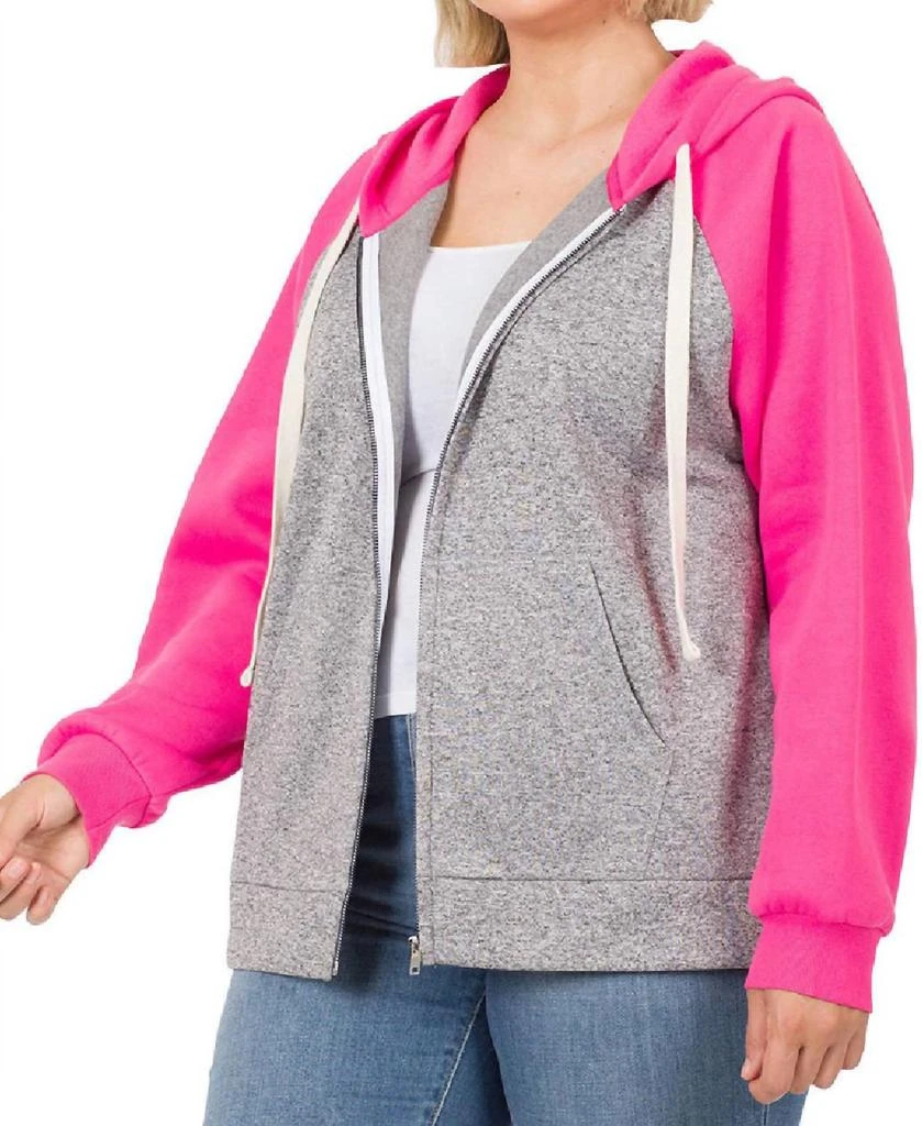 ZENANA Raglan Sleeved Hoodie In Fuchsia 1