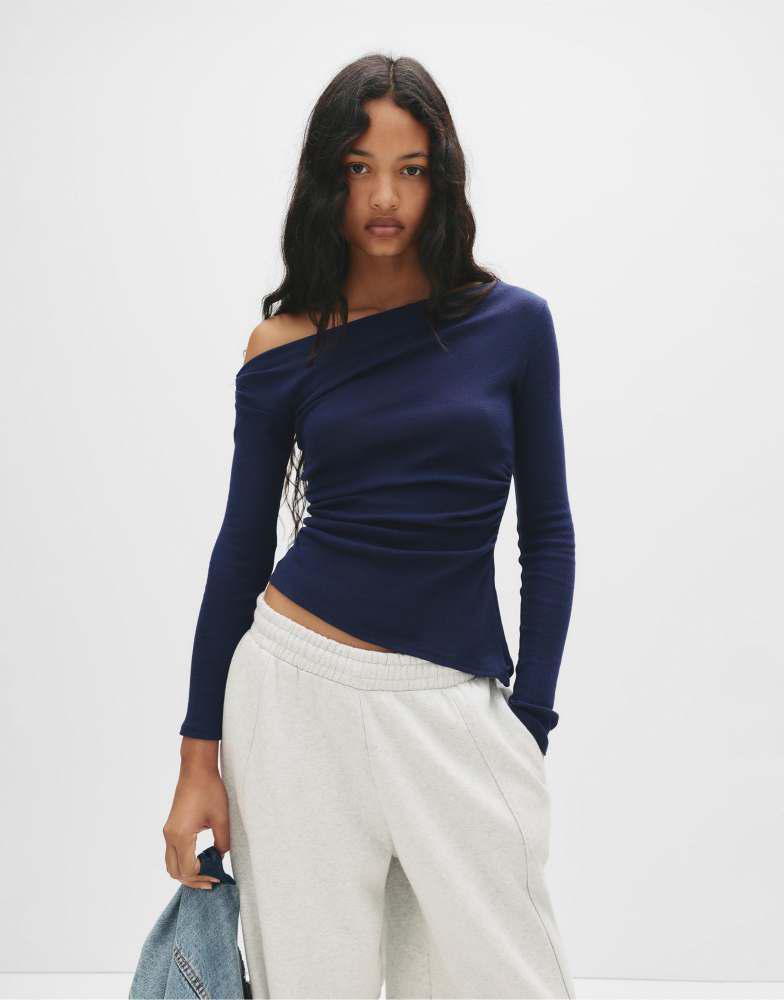 HOLLISTER Hollister long sleeve square neck top in navy - Compare