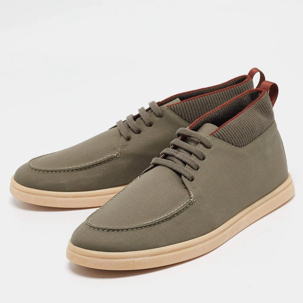 Loro Piana Green Canvas Lace Up Sneakers Size 44 – On Sale 