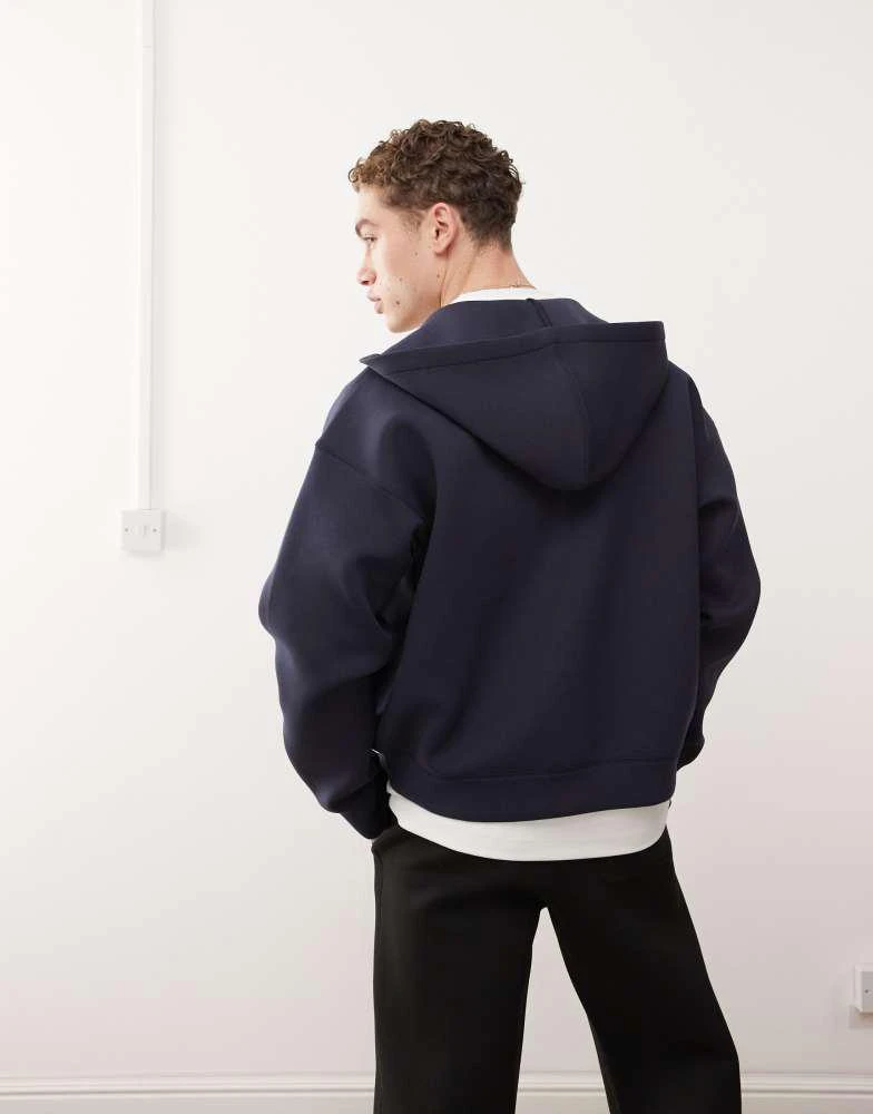 Weekday Weekday Simon  zip through hoodie in navy in scuba-style fabric 4