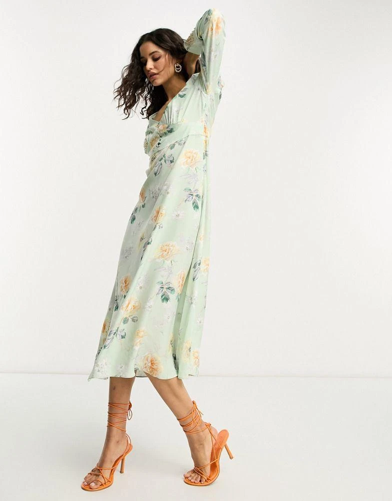 & Other Stories & Other Stories button detail midi dress in green floral 3