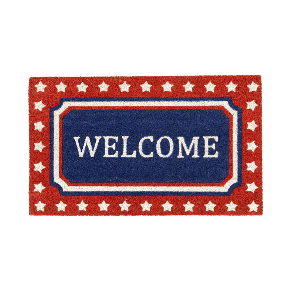 Northlight Blue and Red Coir "Welcome" Americana Outdoor Doormat, 18" x 30"
