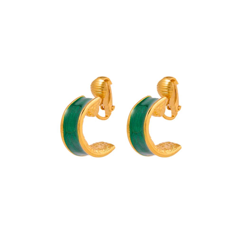 Susan Caplan Vintage 1980s vintage green enamel clip-on earrings