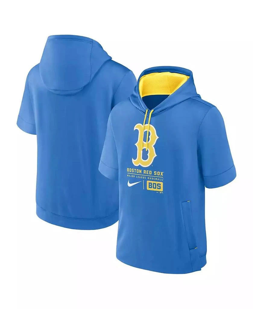 NIKE Men's Light Blue Boston Red Sox City Connect Color-Block Short Sleeve Pullover Hoodie 1