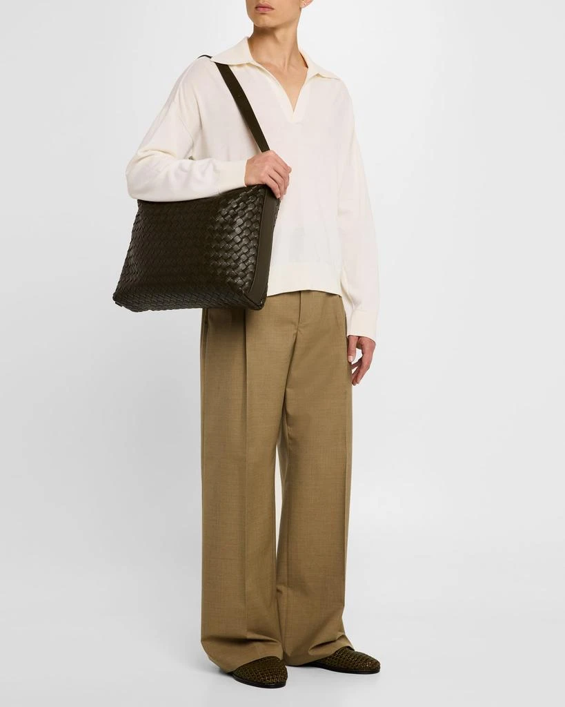 Bottega Veneta Men's Traveller Medium Intrecciato Leather Hobo Bag 6