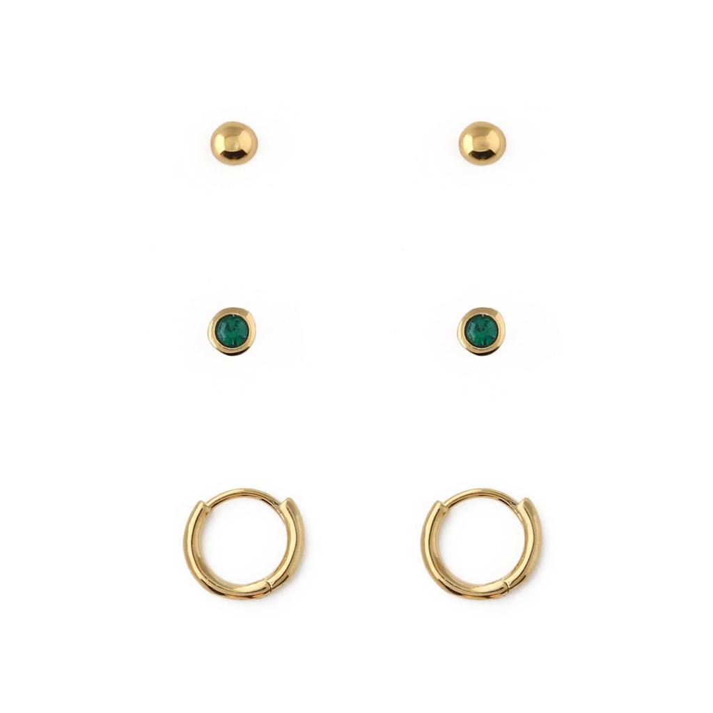 Orelia London Emerald Stud & Hoop Earrings 3 Pack Made With Swarovski Crystals
