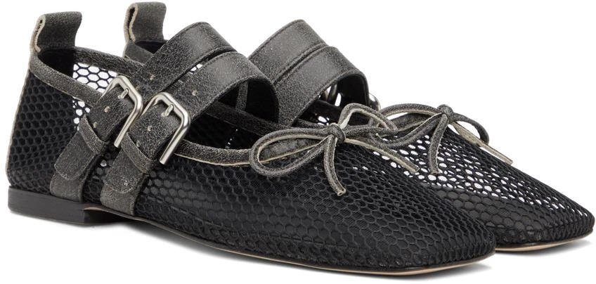 OPEN YY Black Mesh Buckle Ballerina Flats 4