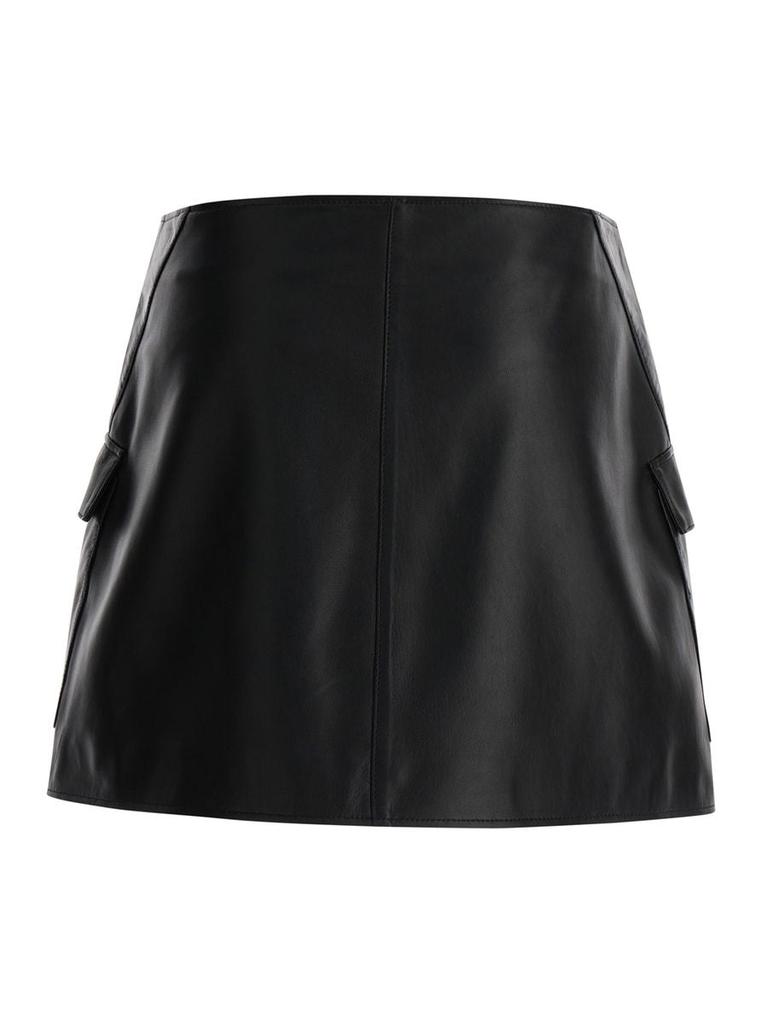 Arma Black Wallet Skirt With Pockets In Leather Woman