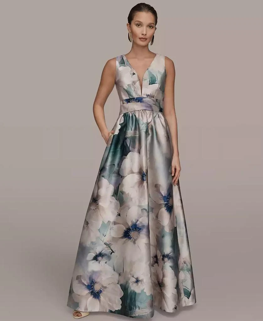Donna Karan Women
s Floral Print Sleeveless Pleated A-line Ball Gown