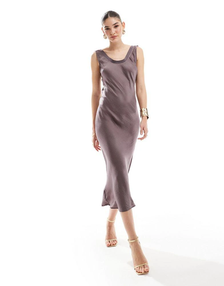 ASOS ASOS DESIGN bias slip midi dress with rib neck in mauve 1