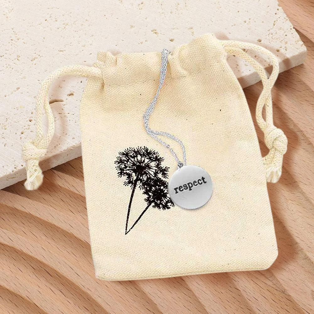 FASHNZFAB RESPECT Engraved Disc Pendant Necklace Gift Bag Set