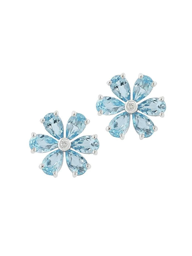 Saks Fifth Avenue Collection 14K White Gold, Aquamarine 
0.01 TCW Diamond Flower Stud Earrings