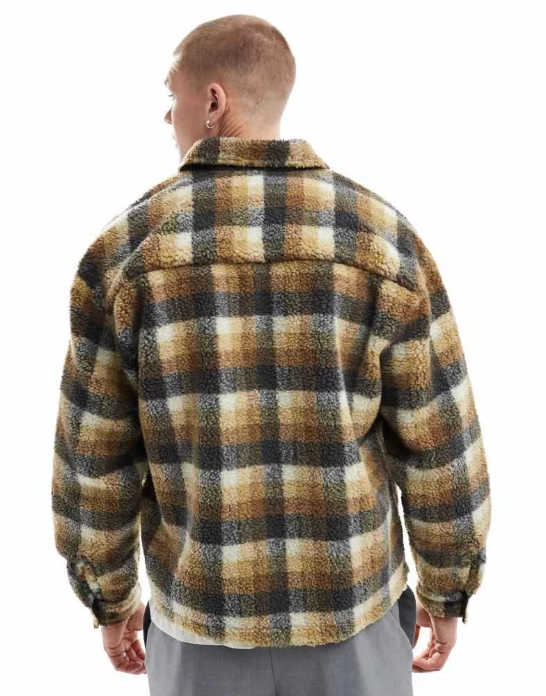 ASOS ASOS DESIGN 90s oversized shirt in neutral borg check 4