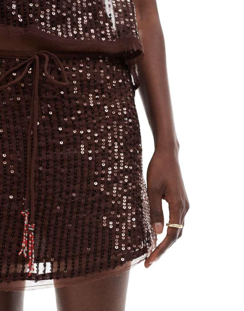 Pull&Bear Pull&Bear sequin mini skirt co-ord in brown 4