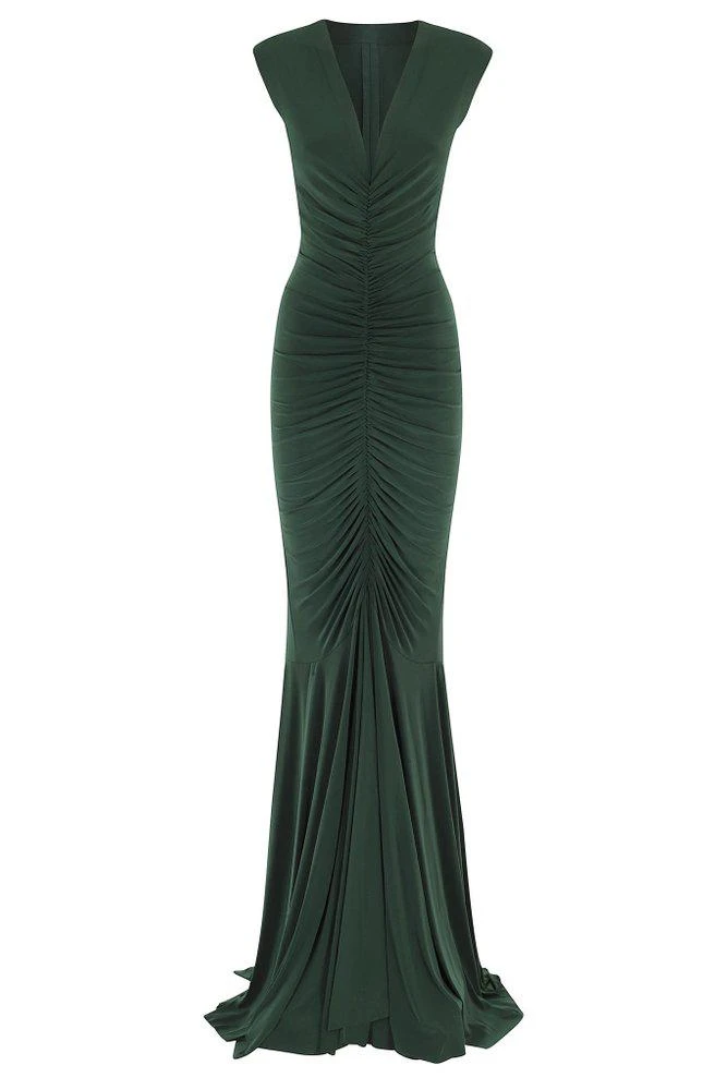 Norma Kamali Norma Kamali Shirred V-Neck Gown Dress
