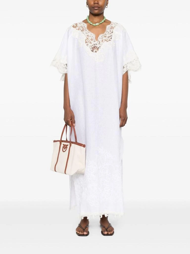 chinese dress ladies Long lingerie-style dress in linen and cotton lace