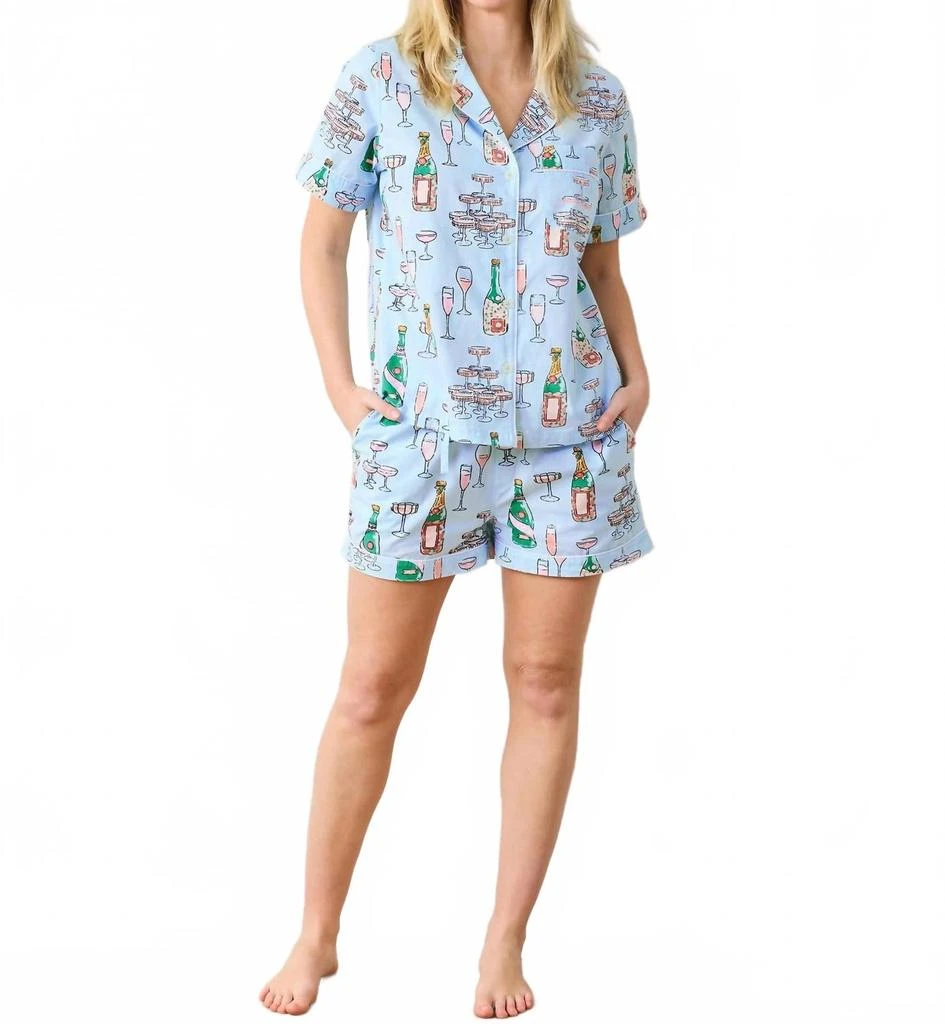 Printfresh Champagne Tower Short Pajama Set In Soft Blue
