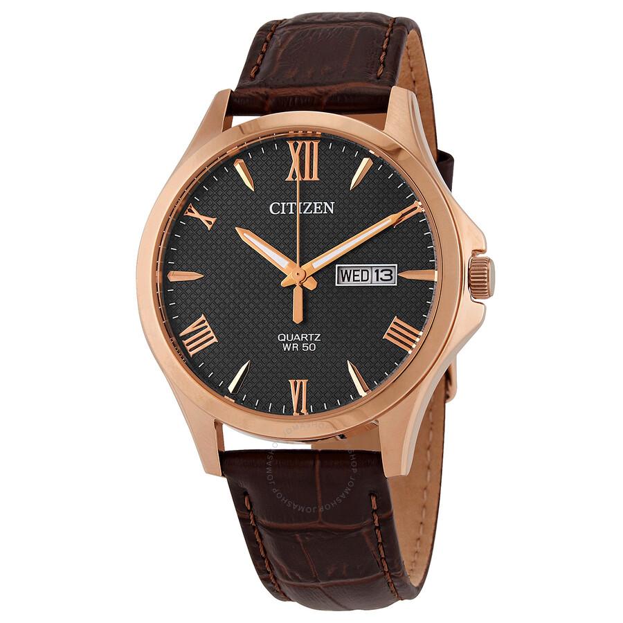 Citizen Quartz Black Dial Brown Leather Men's Watch BF2023-01H