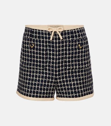 Valentino VLogo checked wool-blend bouclé shorts 1