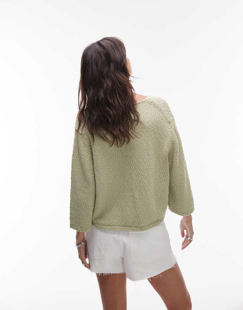 & Other Stories & Other Stories textured knit cardigan with one button in light green