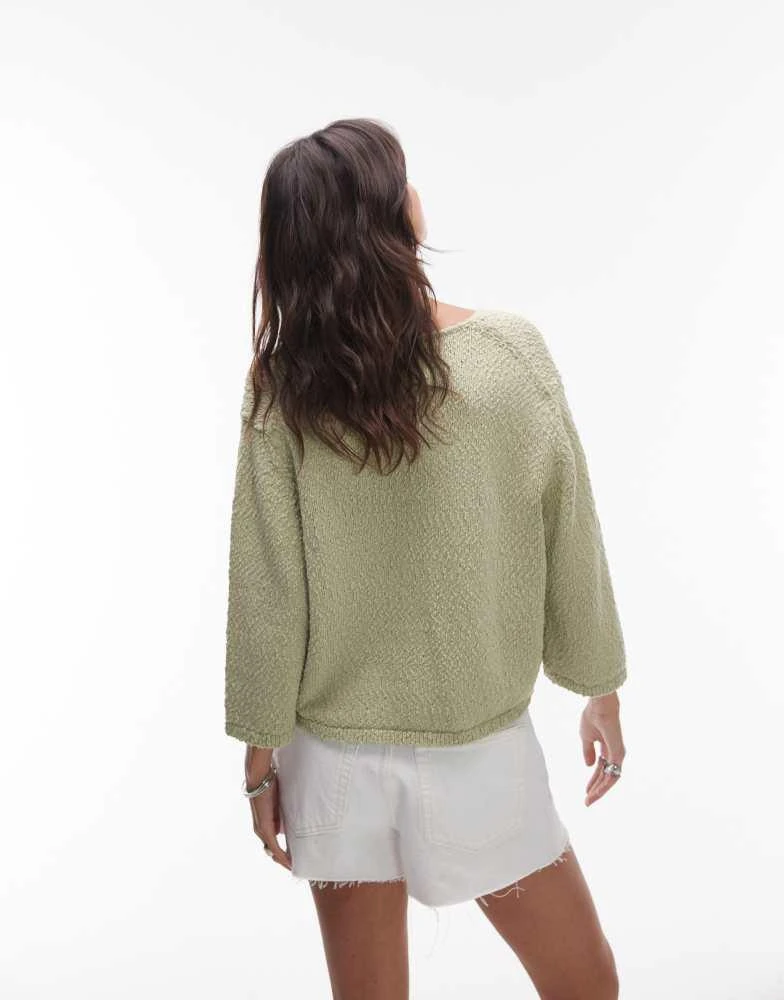 & Other Stories & Other Stories textured knit cardigan with one button in light green 2